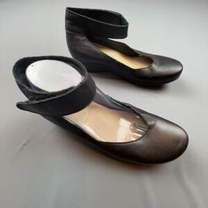 Loints of Holland Black Leather Wedge Comfort Shoes Ankle Strap